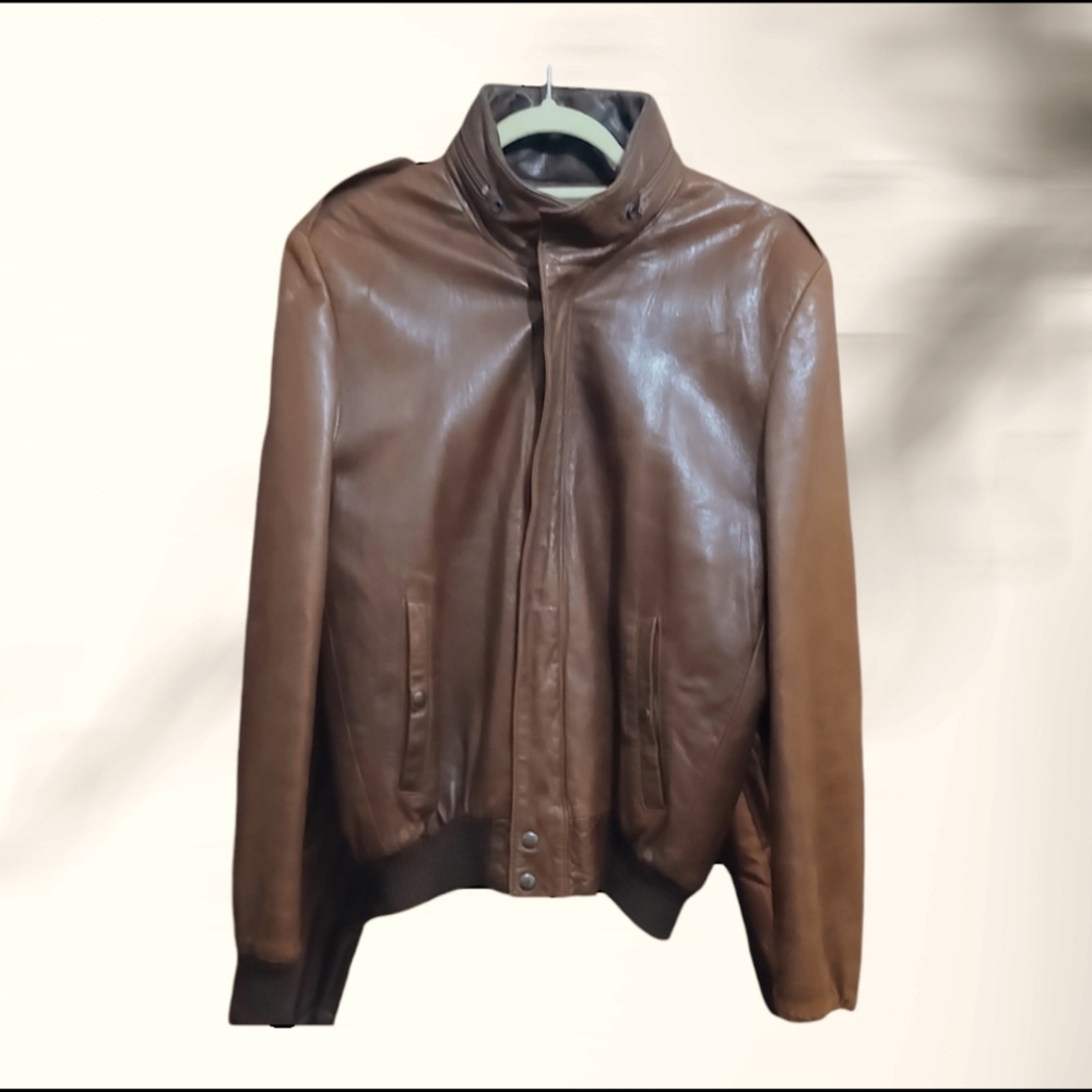 Vintage Saks Fifth Ave Mens 100% Brown Leather Motorcycle, Bomber Jacket SZ 40